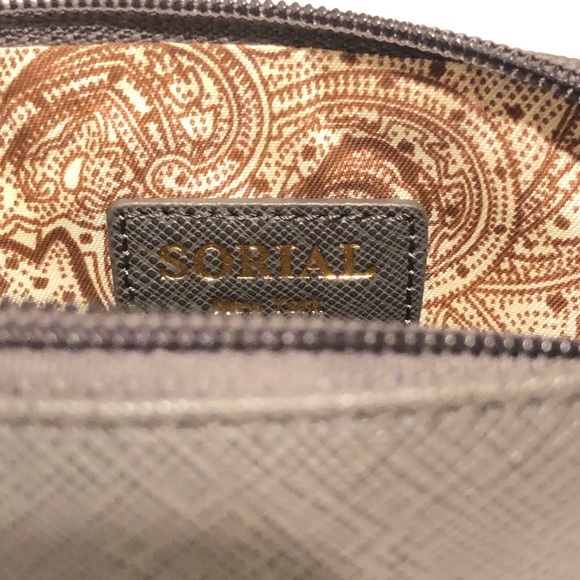 Sorial Saffiano Vegan Leather Dark Grey Wristlet Brand New With Tags - Picture 10 of 12